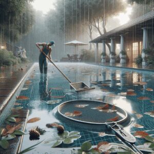 limpieza de piscina después de lluvias