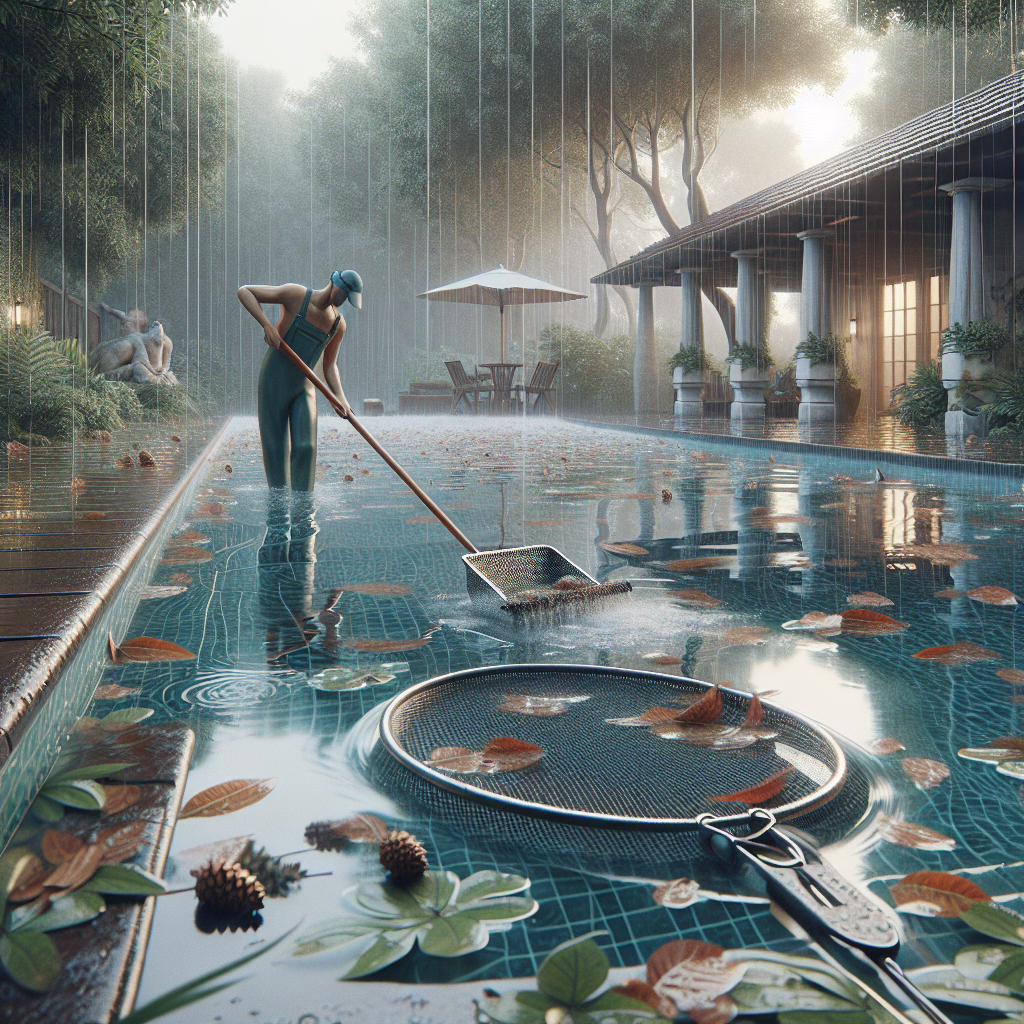 limpieza de piscina después de lluvias